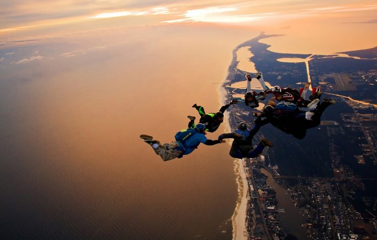 jumpers, Jump, Fly, Sky, Sea, Land, View, Cool, Parachute, Skydiving HD Wallpaper Desktop Background