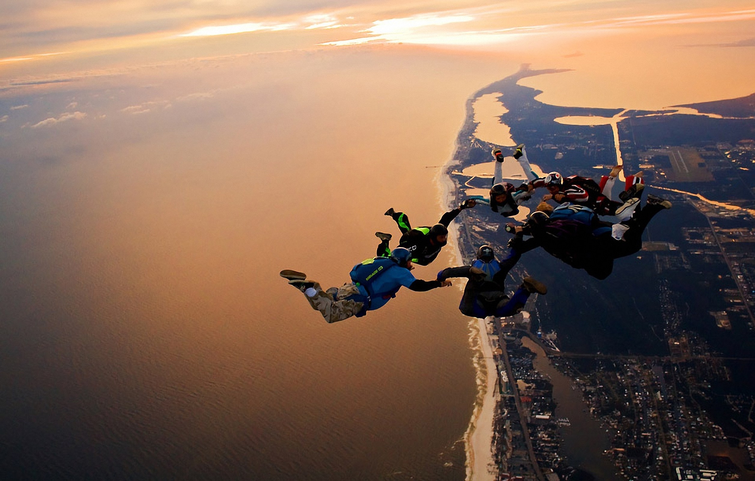 jumpers, Jump, Fly, Sky, Sea, Land, View, Cool, Parachute, Skydiving Wallpaper