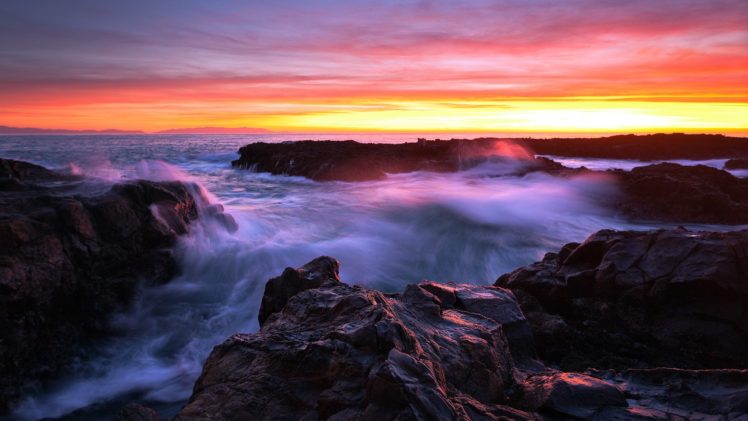 ocean, Rocks, Stones, Sunset HD Wallpaper Desktop Background