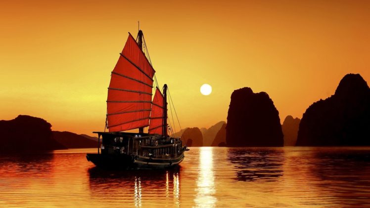 reed boat sun boats landscapes nature HD Wallpaper Desktop Background