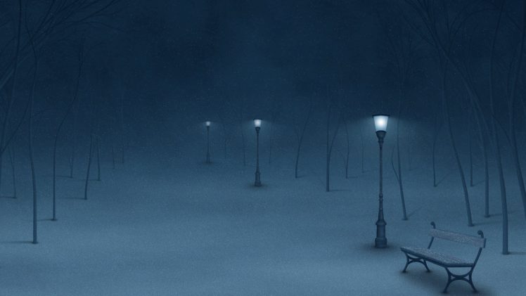 winter night in the park HD Wallpaper Desktop Background