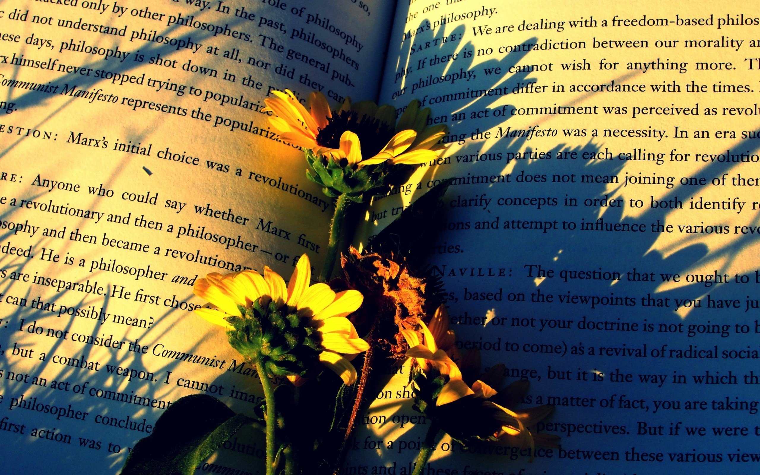 flowers on the open book Wallpaper