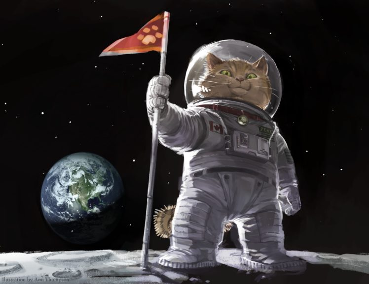 ami, Thompson, Original, Cat, Space, Planets, Humor HD Wallpaper Desktop Background