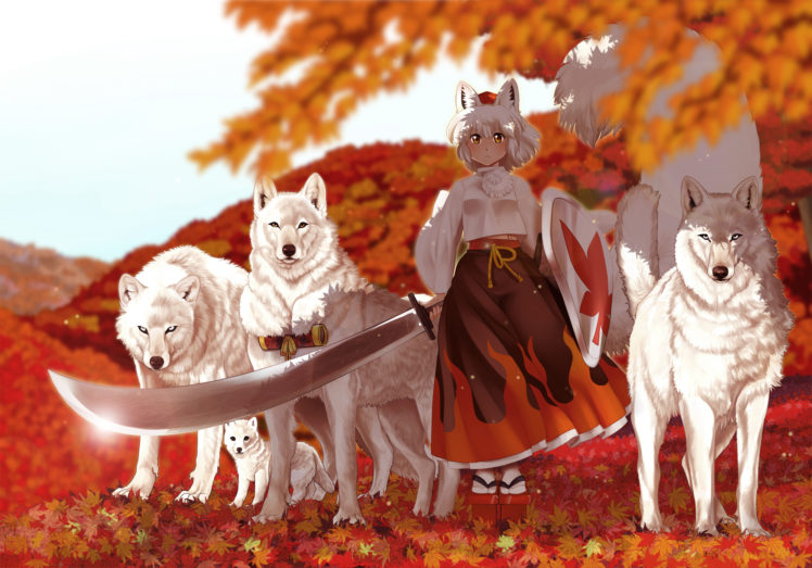 animal, Ears, Bon,  rump , Inubashiri, Momiji, Sword, Touhou, Weapon, White, Hair, Wolf HD Wallpaper Desktop Background