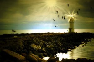 sea, Lighthouse, Landscape, Style