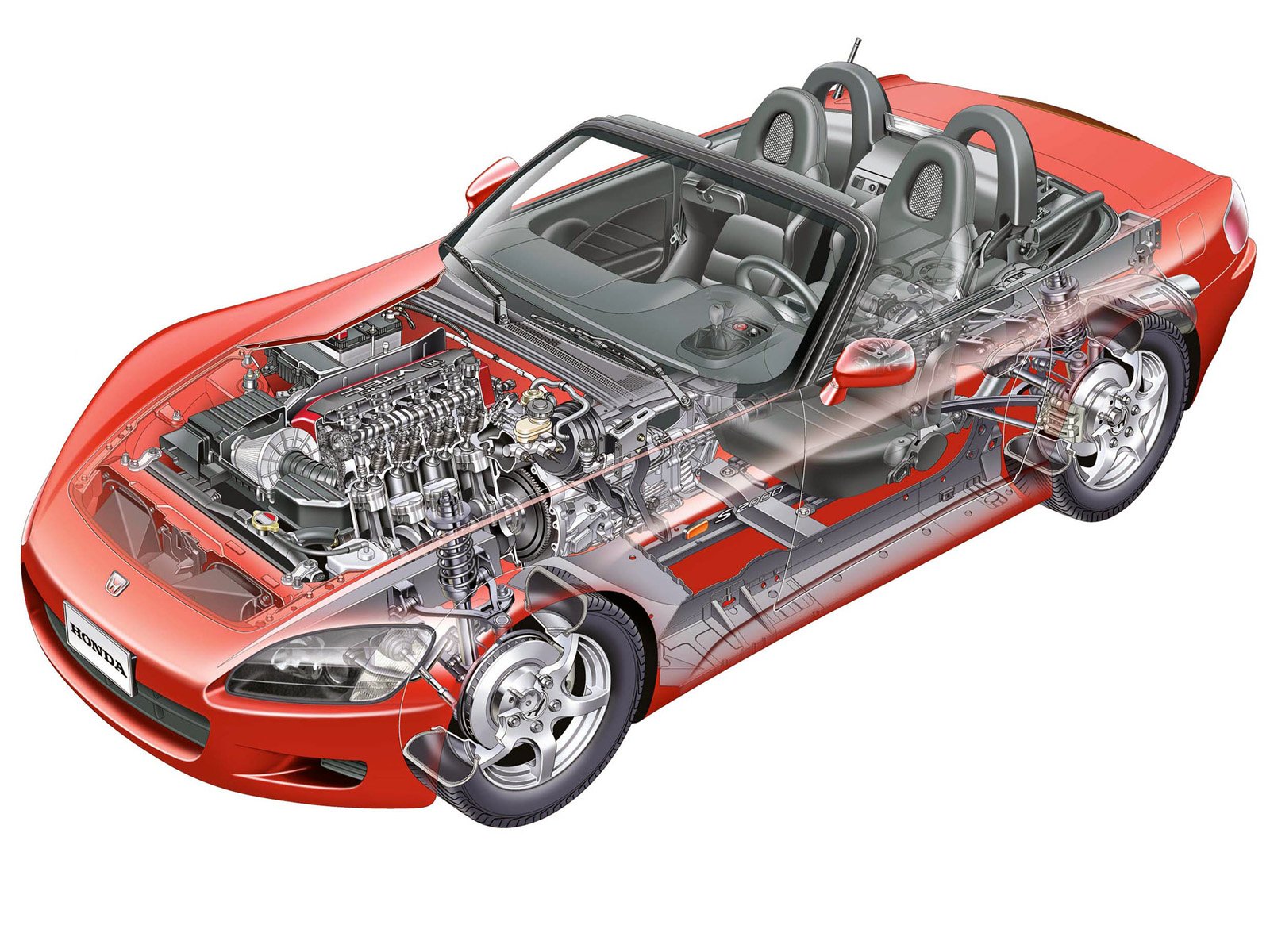honda, S2000, 1999, Roadster, Cars, Cutaway, Technical Wallpaper