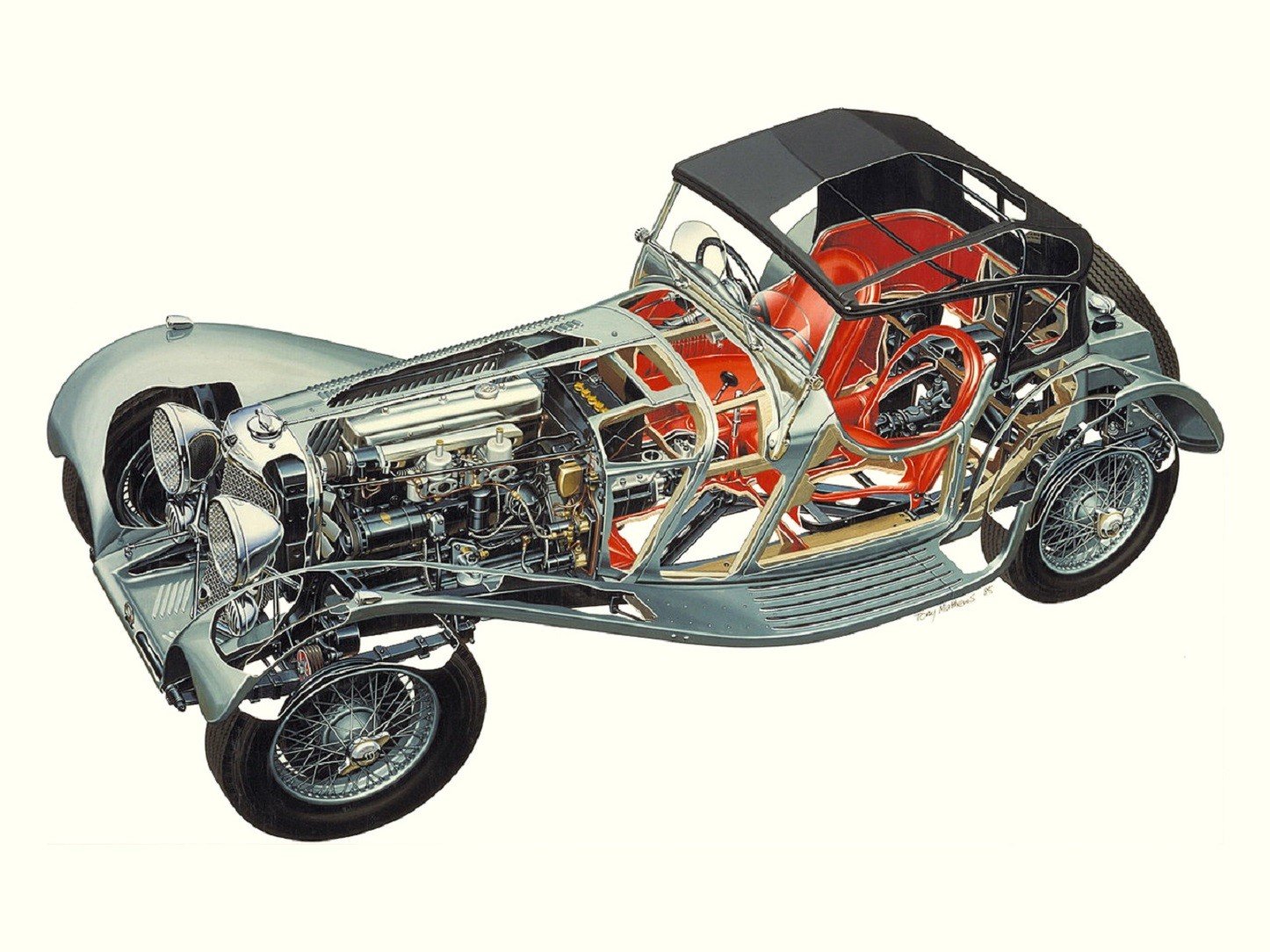jaguar, Ss 100, 2l, Az, Litre, Roadster, 1936, Technical, Cutaway Wallpaper