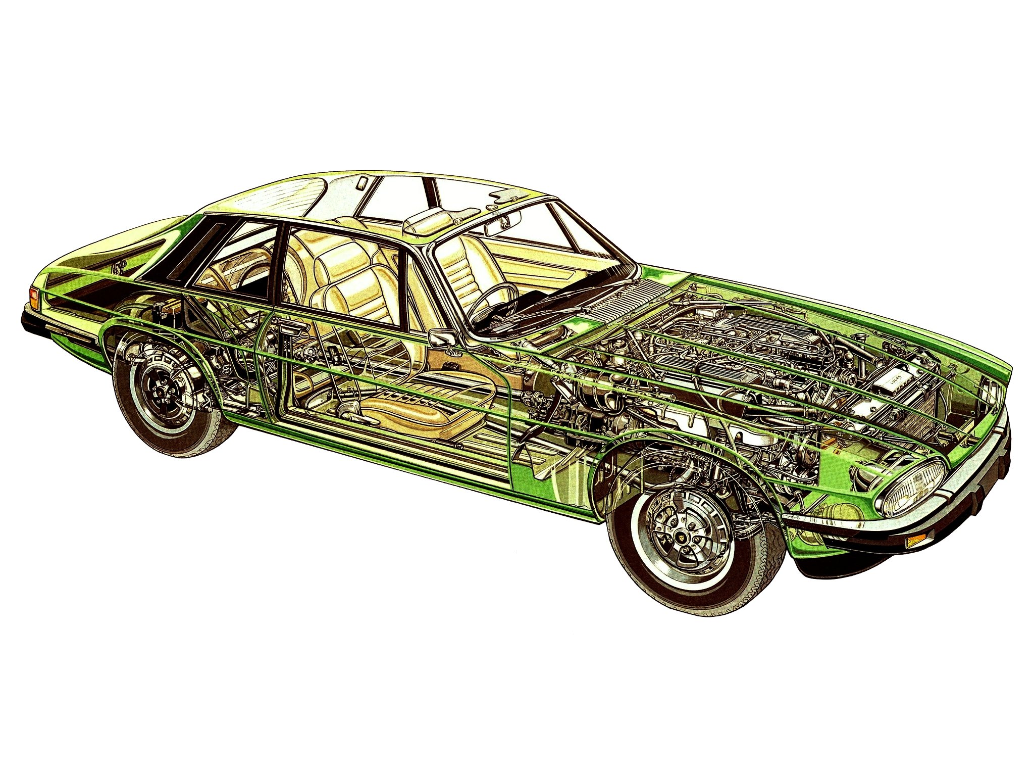 jaguar, Xj s, Uk spec, 1975, Coupe, Cars, Technical, Cutaway Wallpaper