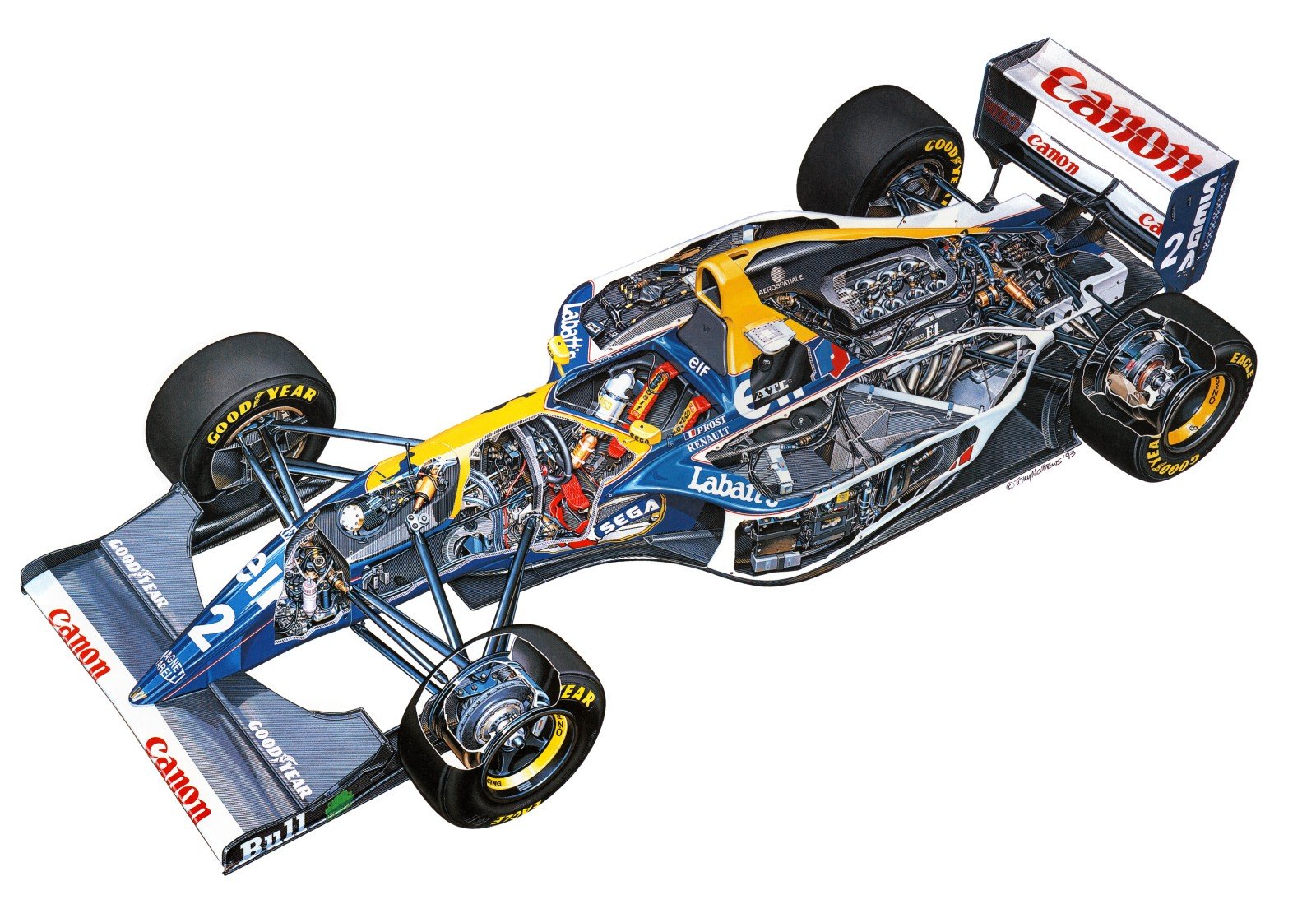 williams, Fw15c, Renault, 1993, Formula, One, Cutaway, Technical Wallpaper