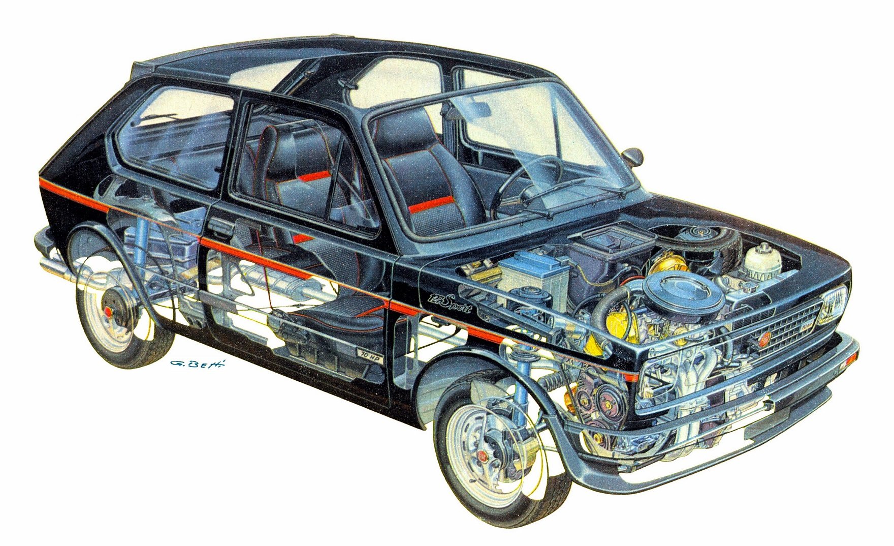 1979, Fiat, 127, Sport, Cars, Technical, Cutaway Wallpaper