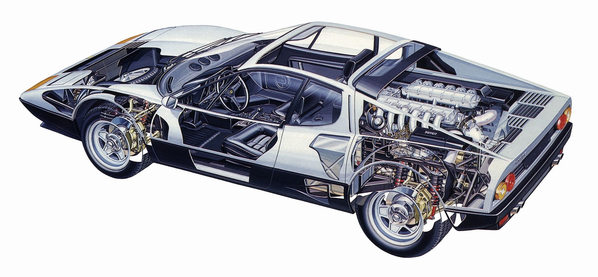 ferrari, 512, Bbi, 1981, Cars, Technical, Cutaway Wallpaper