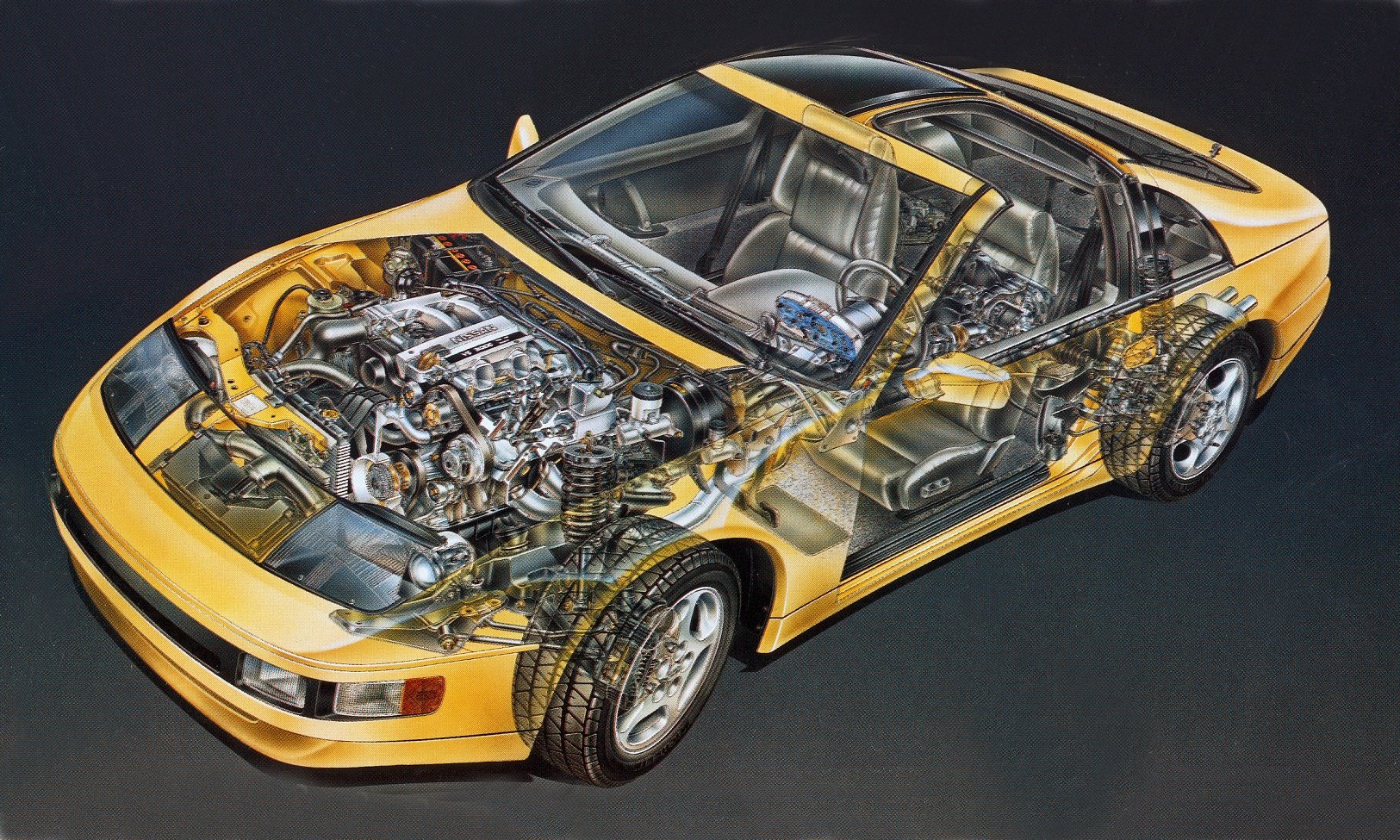nissan, 300 zx, Turbo 1990, Cars, Technical, Cutaway Wallpaper