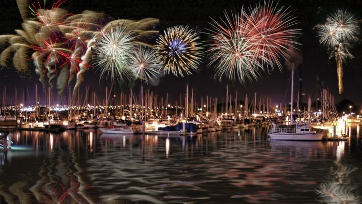 ships,  , Fireworks HD Wallpaper Desktop Background
