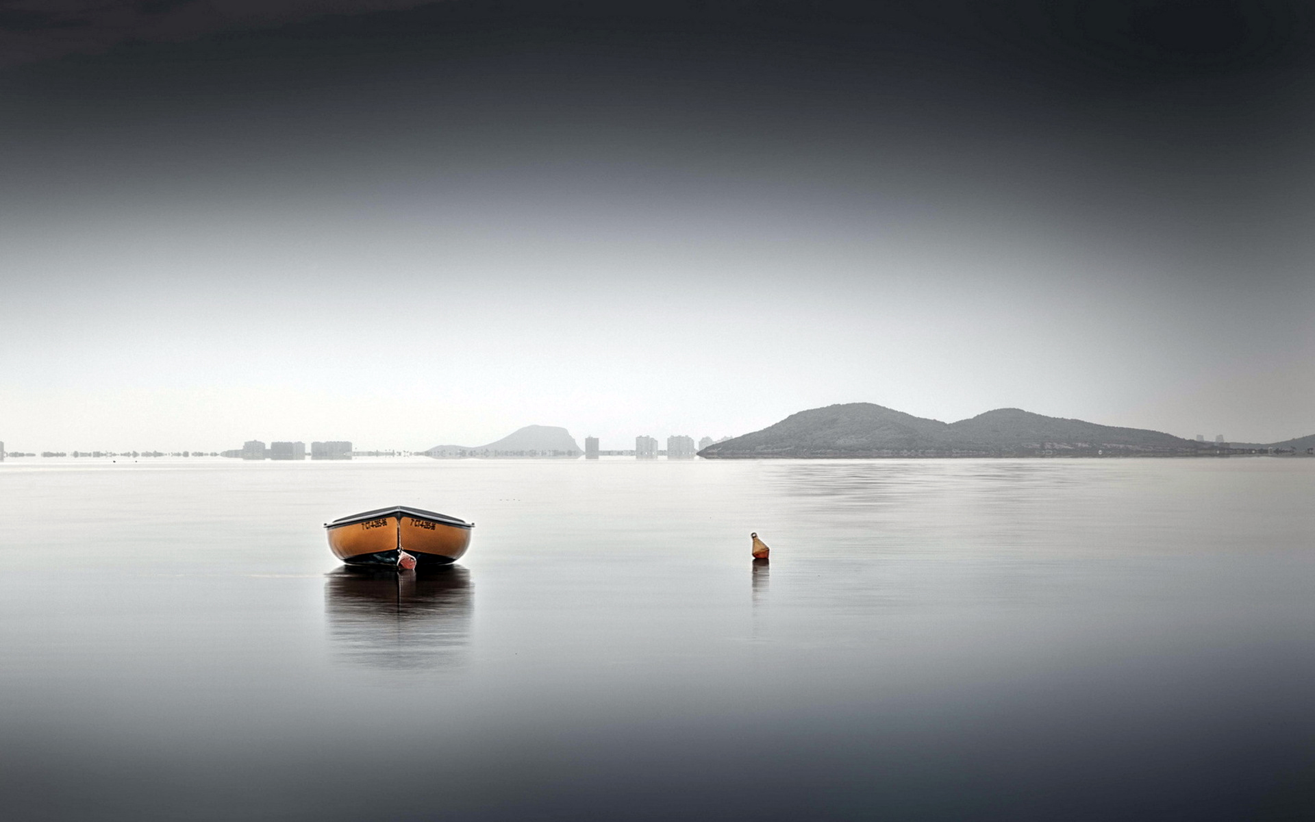 boat, Buoy, Mountains, Horizon, Sky, Lakes, Sea, Ocean, Reflection Wallpaper