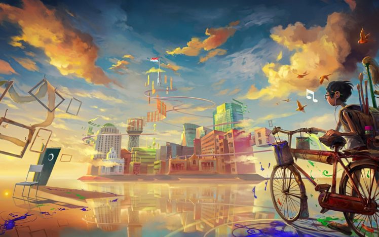 boy bicycle art paint HD Wallpaper Desktop Background