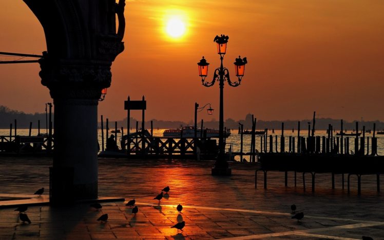 italy, Piazza, San, Marco, Sunset, Venice, Dogeand039s, Palace, Birds HD Wallpaper Desktop Background