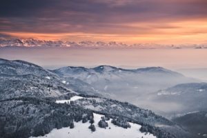 mountains, Landscape, Snow, Winter, Fog, Mist