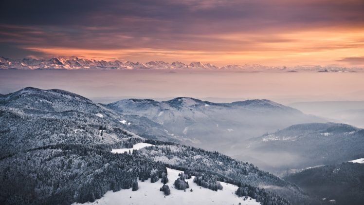mountains, Landscape, Snow, Winter, Fog, Mist HD Wallpaper Desktop Background