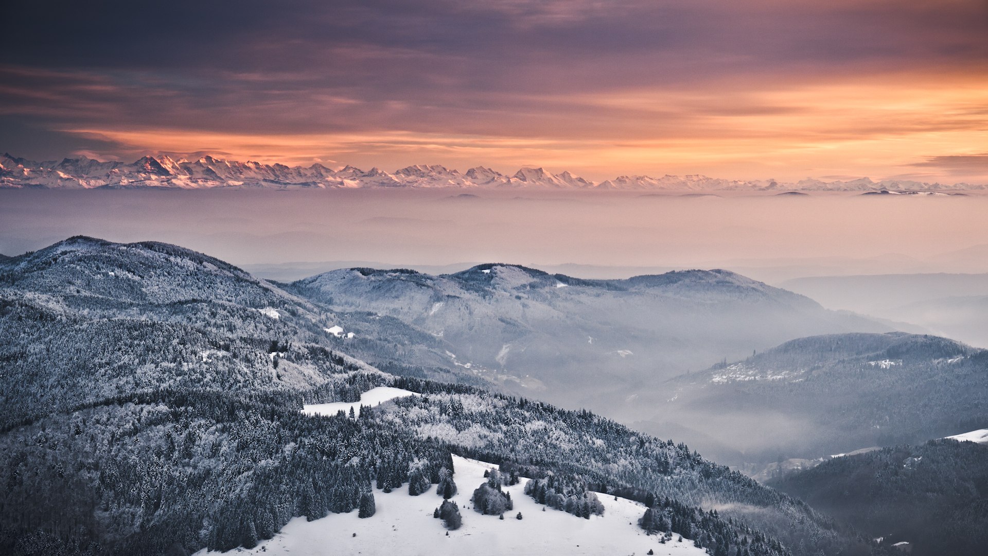 mountains, Landscape, Snow, Winter, Fog, Mist Wallpaper