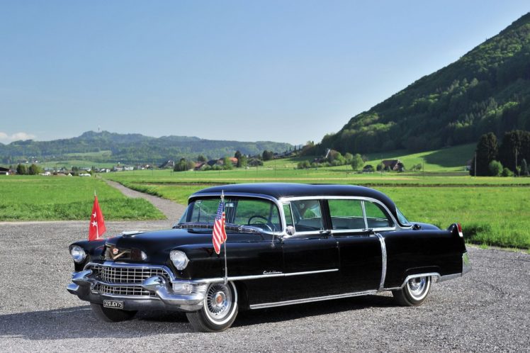1955, Cadillac, Fleetwood, Seventy five, Black, Presidential, Limousine, Cars, Classic HD Wallpaper Desktop Background
