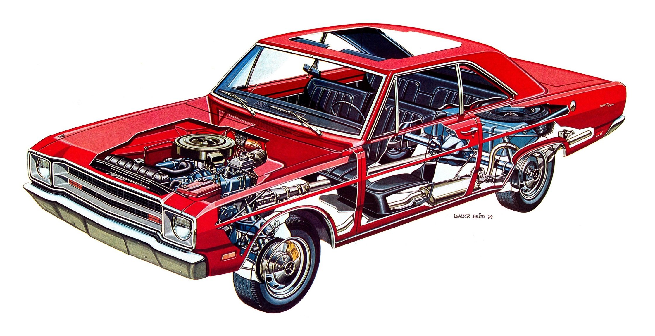 dodge, Dart, Coupe, De, Luxe, 1974, Cars, Technical, Cutaway Wallpaper