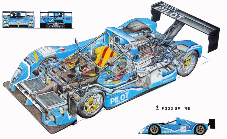 ferrari, 333, Sp, Cars, Races, Cutaway, Technical HD Wallpaper Desktop Background