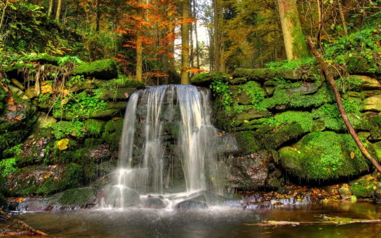 waterfall, Woods, Rocks, Landscape, Moss, Stream, Nature HD Wallpaper Desktop Background