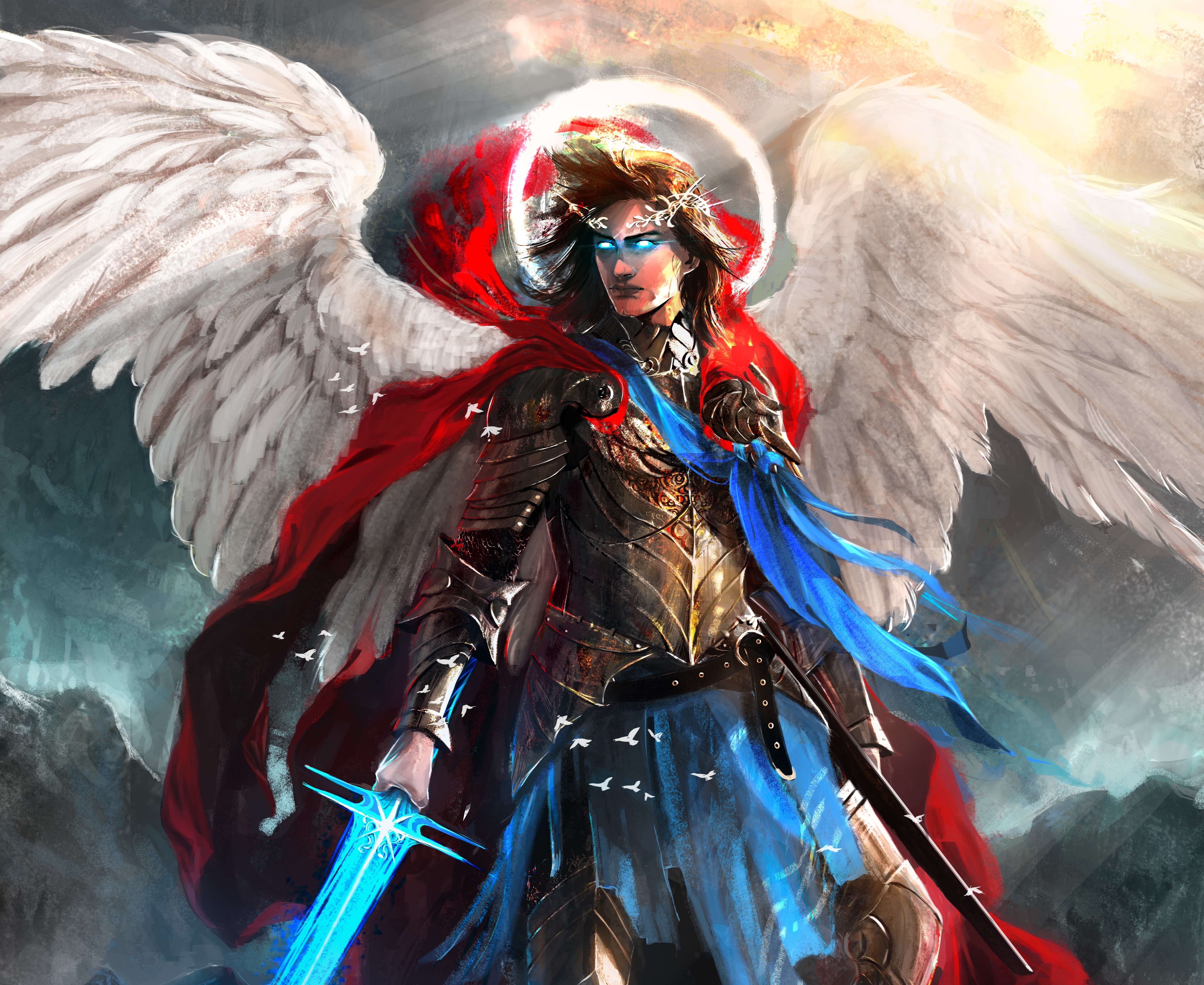 angels, Man, Warriors, Wings, Armor, Fantasy Wallpaper
