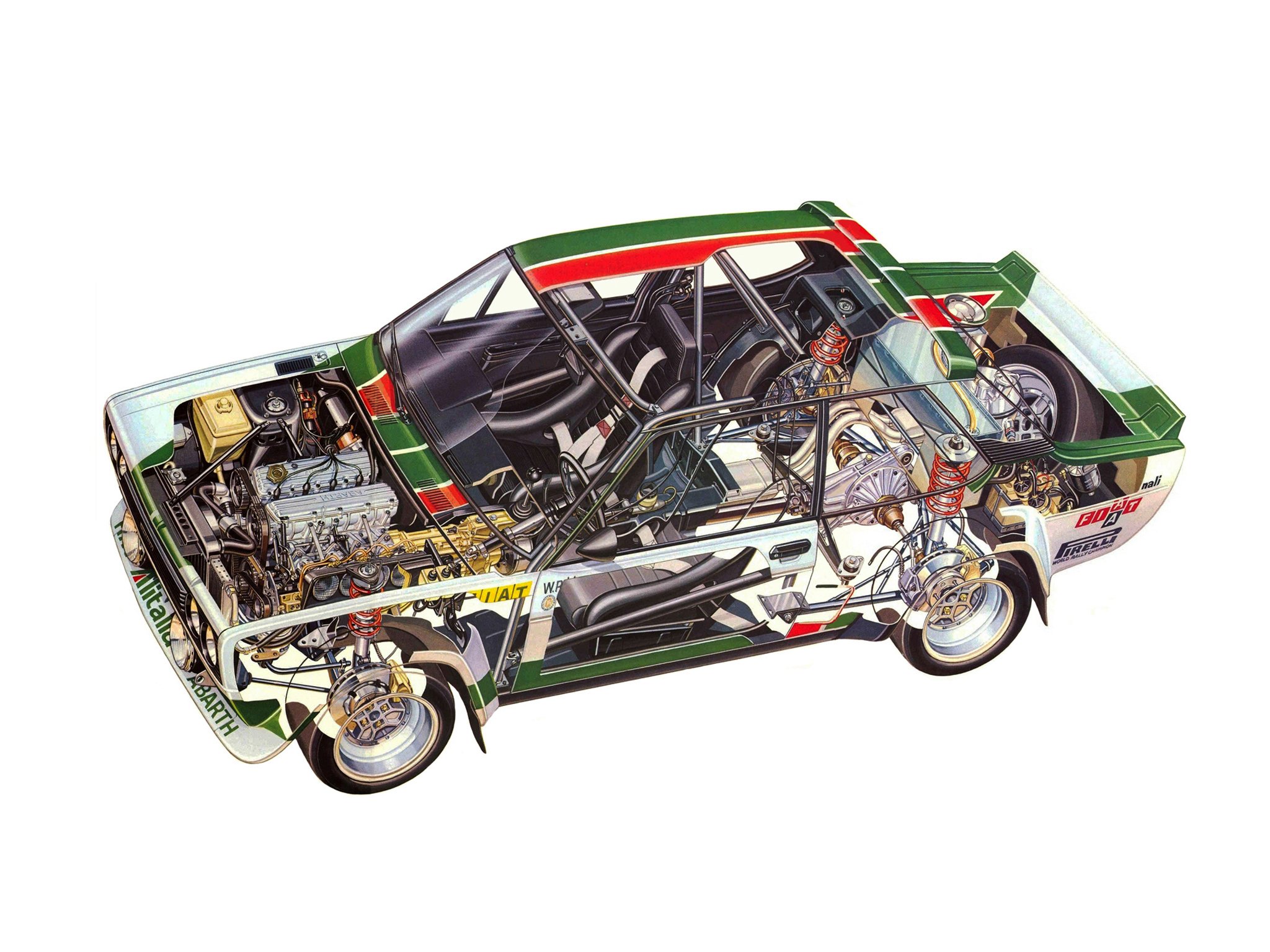 fiat, Abarth, 131, Rally, Corsa, 1976, Cars, Technical, Cutaway Wallpaper