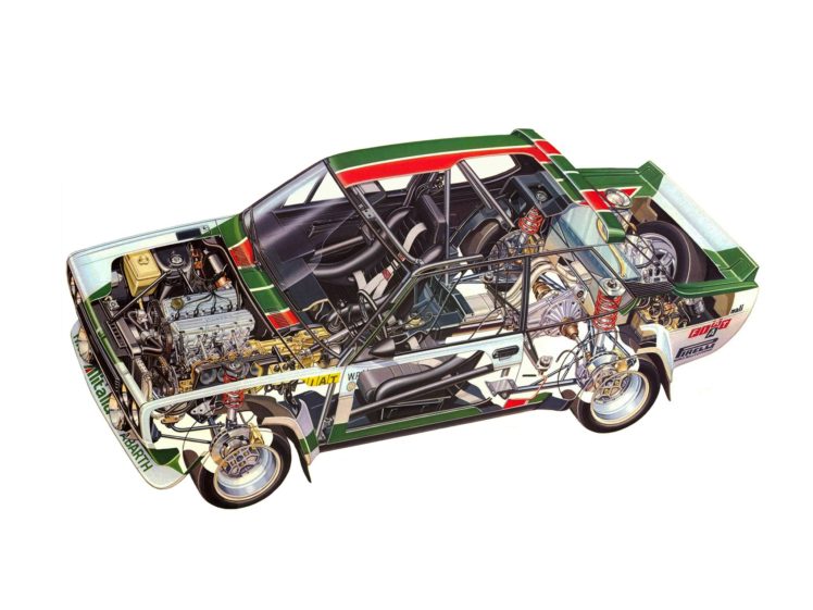 fiat, Abarth, 131, Rally, Corsa, 1976, Cars, Technical, Cutaway HD Wallpaper Desktop Background
