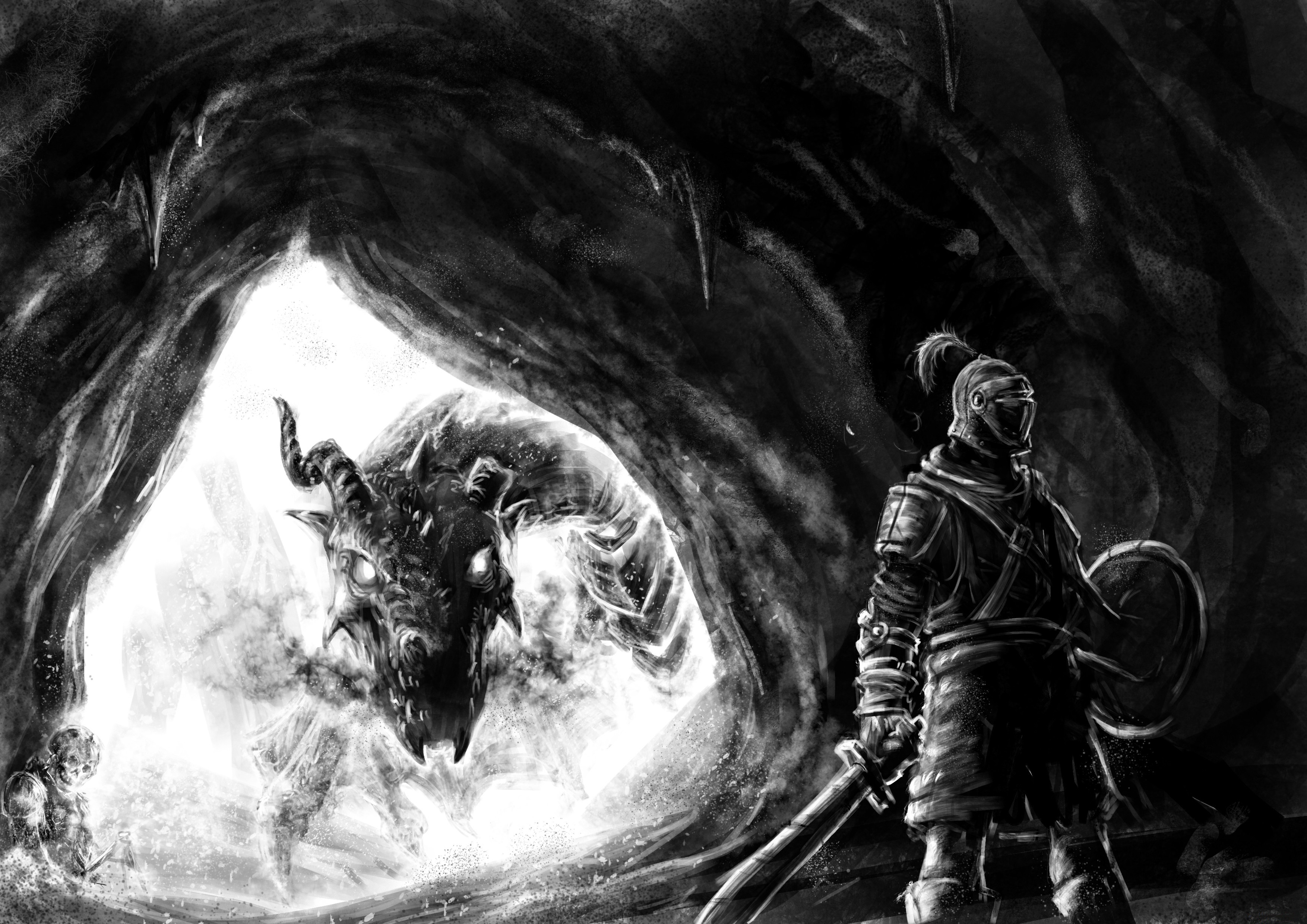 warriors, Dragons, Cave, Fantasy Wallpaper