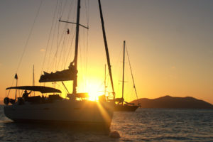boats, Sail, Boat, Sunlight, Sunset, Ocean