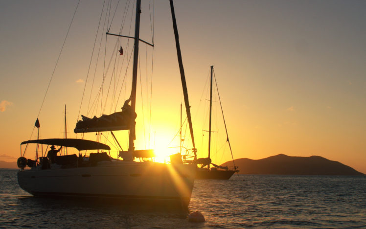 boats, Sail, Boat, Sunlight, Sunset, Ocean HD Wallpaper Desktop Background