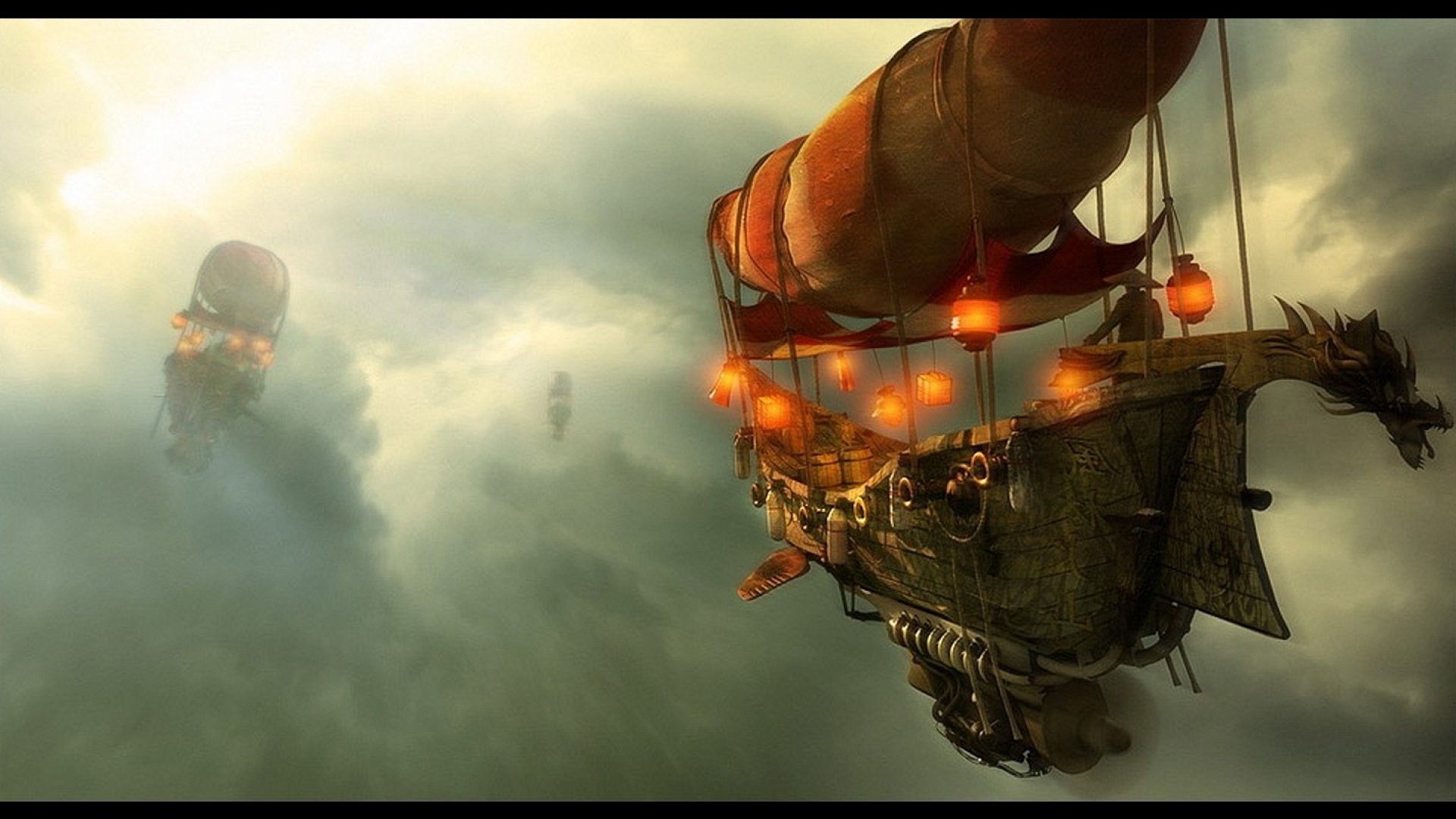 fantasy, Art, Artwork, Airplane, Aircraft, Blimp, Steampunk, Ship Wallpaper