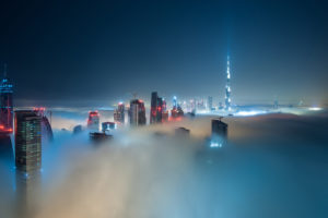 dubai, Burj, Dubai, Buildings, Skyscrapers, Night, Mist, Fog