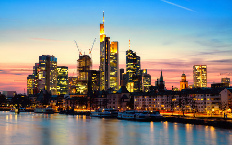 frankfurt, Am, Main, Deutschland, Germany, Germany, The, City, Night, Sunset, The, River, Main, The, Lights, Skyscrapers, Houses, Skyscrapers HD Wallpaper Desktop Background