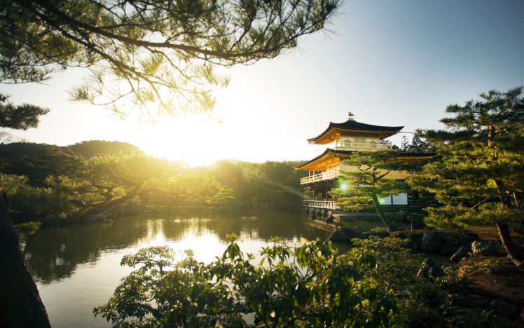 kyoto, Sunlight, Building, Asian, Pond, Trees HD Wallpaper Desktop Background