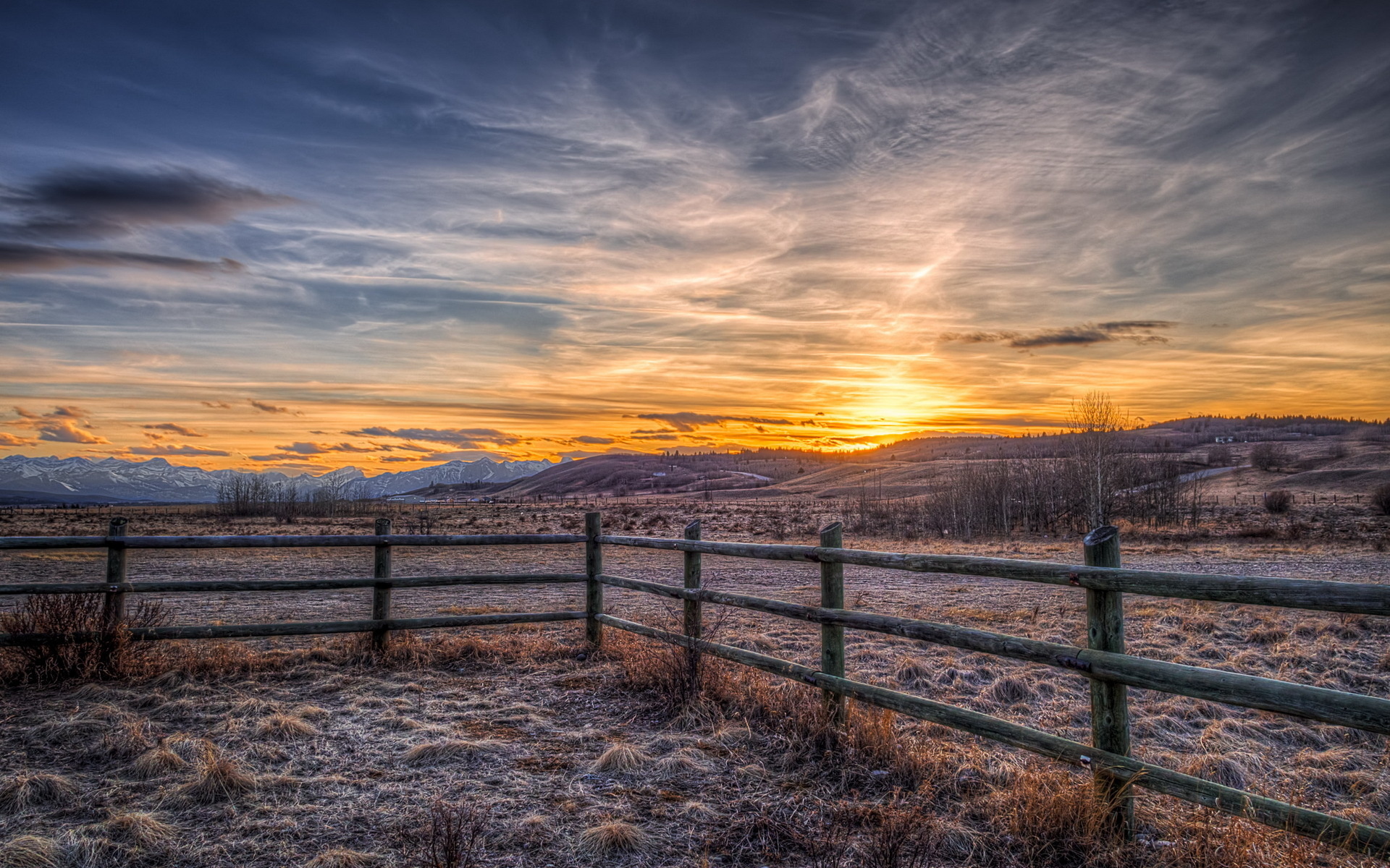 landscape, Canada, Alberta, Stoney, Indian, Reserve, Sunset, Fence, Landscape Wallpaper