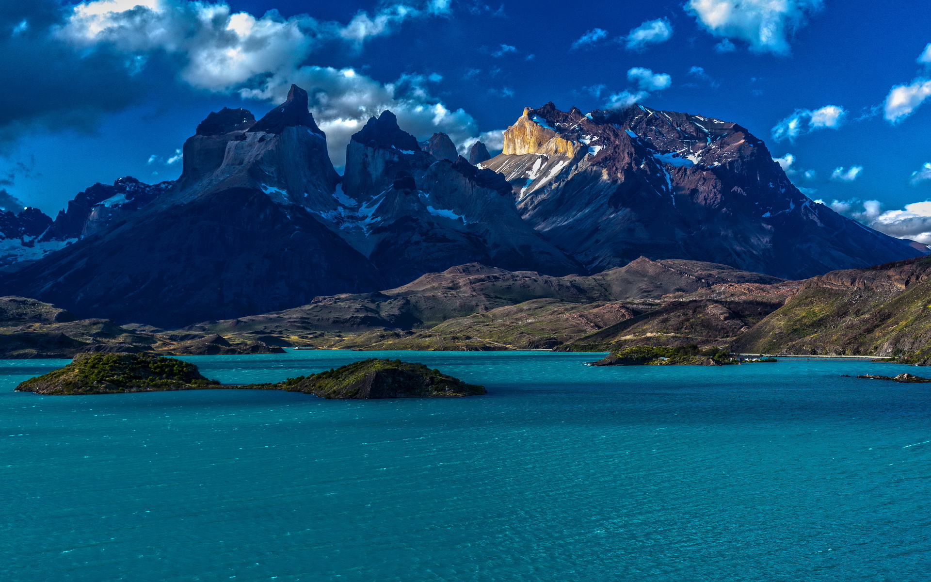 nature, Chile, Patagonia, Chile, Patagonia, Mountains, Snow, Water, Islands, Sky, Clouds Wallpaper