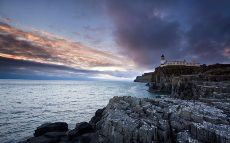 neist, Point, Lighthouse, Isle, Of, Skye, Lighthouse, Sea, Sunset HD Wallpaper Desktop Background
