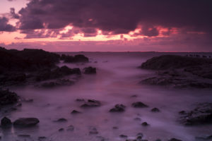 ocean, Purple, Clouds, Rocks, Stones