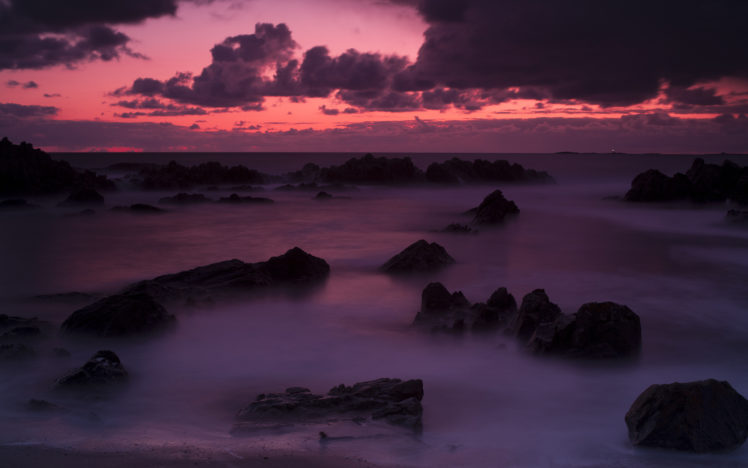 ocean, Sunset, Rocks, Stones, Beach HD Wallpaper Desktop Background