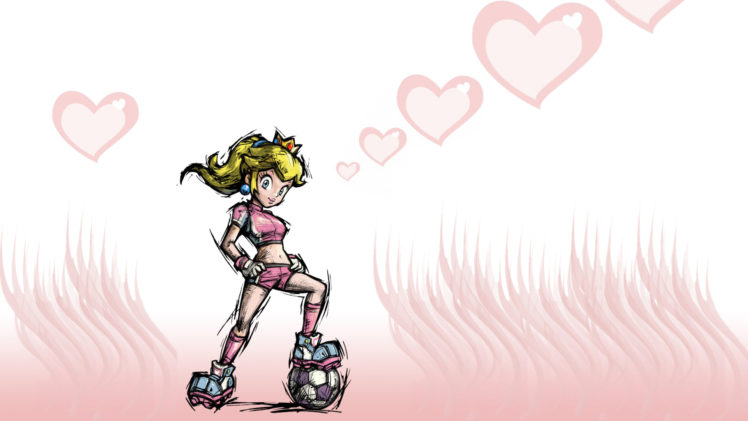 princess, Peach, Mario, White, Heart, Soccer, Football, Drawing, Sketch HD Wallpaper Desktop Background
