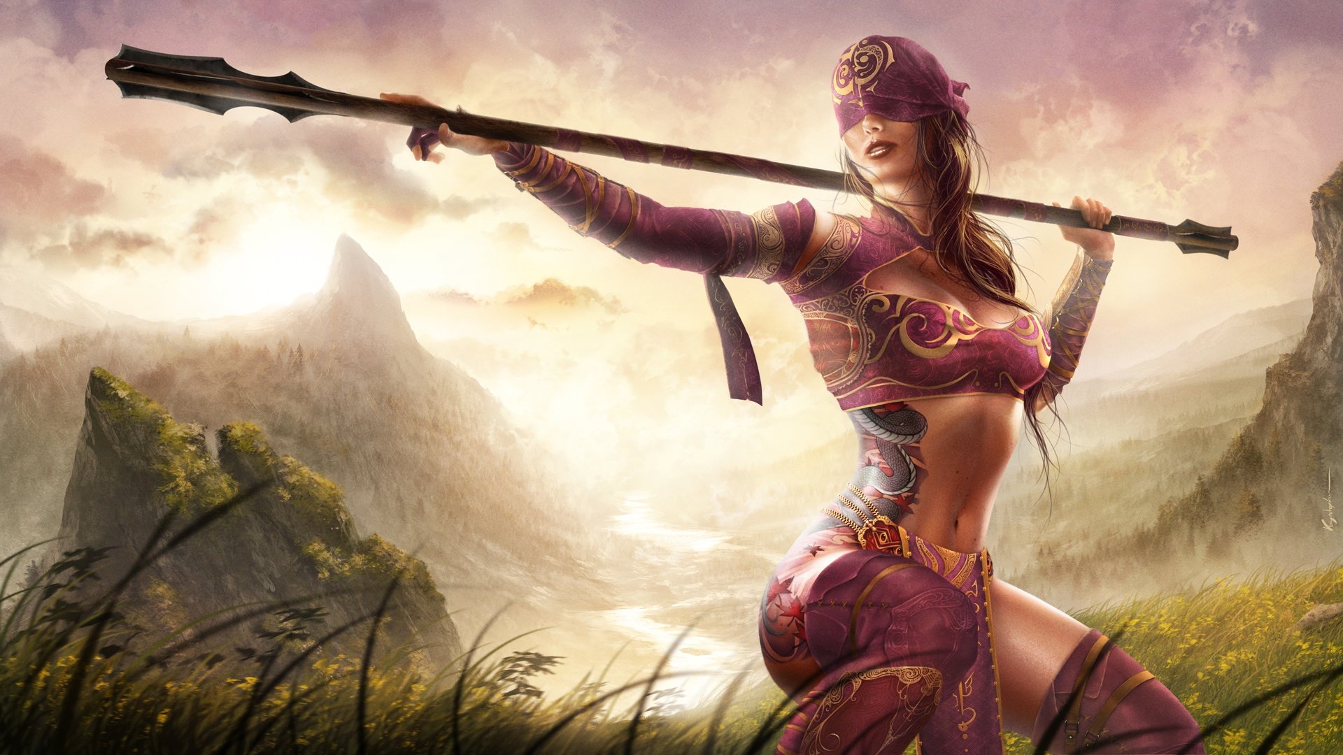 warrior, Women,  , Girls, Blindfolded, Warrior, Spear, Tattoo Wallpaper