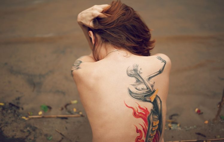 sensuality, Women, Girls, Redhead, Back, Body, Girl, Tattoo, Beach HD Wallpaper Desktop Background