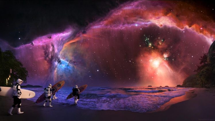 star, Wars, Sci fi, Futuristic, Artwork, Disney, Surfing, Ocean, Sea, Waves, Nebula, Space, Sky HD Wallpaper Desktop Background