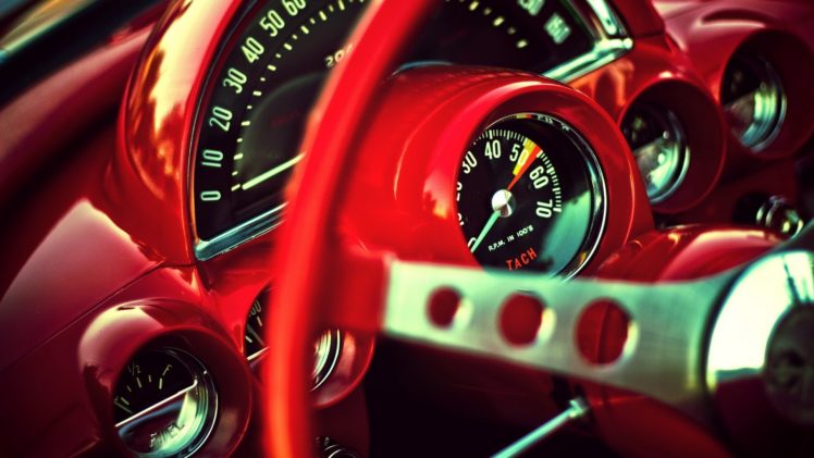 interior, Classic, Car, Classic, Gauges, Red, Corvette HD Wallpaper Desktop Background
