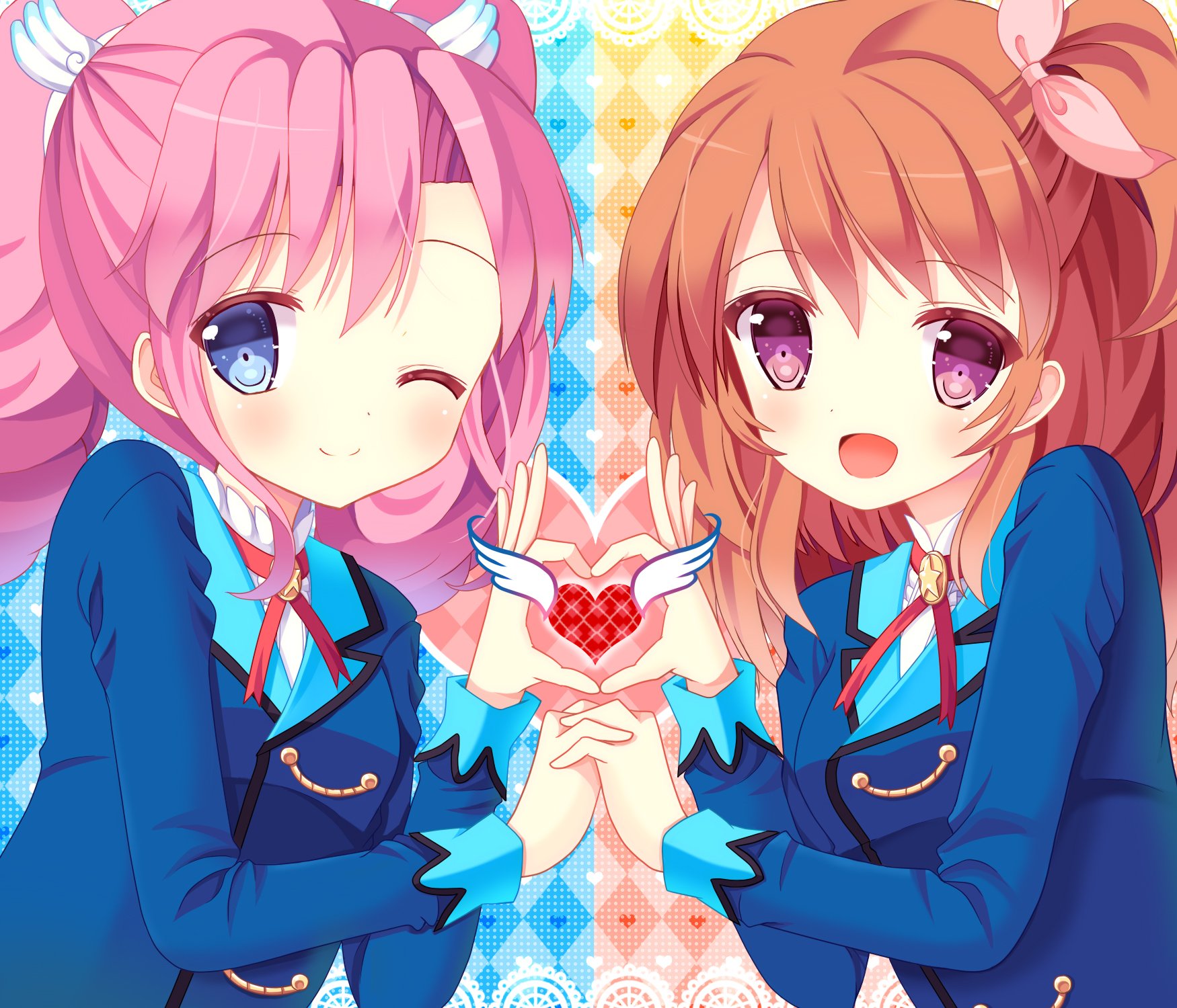 aikatsu, Amahane, Madoka, Oozora, Akari, Heart, Gesture, Interlocked, Fingers Wallpaper