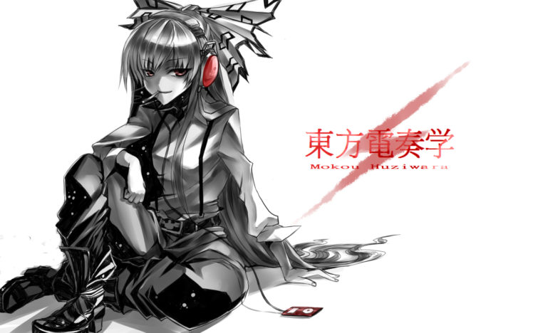 bow, Fujiwara, No, Mokou, Headphones, Karlwolf, Polychromatic, Smoking, Touhou, White HD Wallpaper Desktop Background