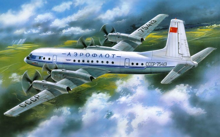 ll 18 , Ilyushin, Art, Passenger, Aircraft, Aeroflot HD Wallpaper Desktop Background